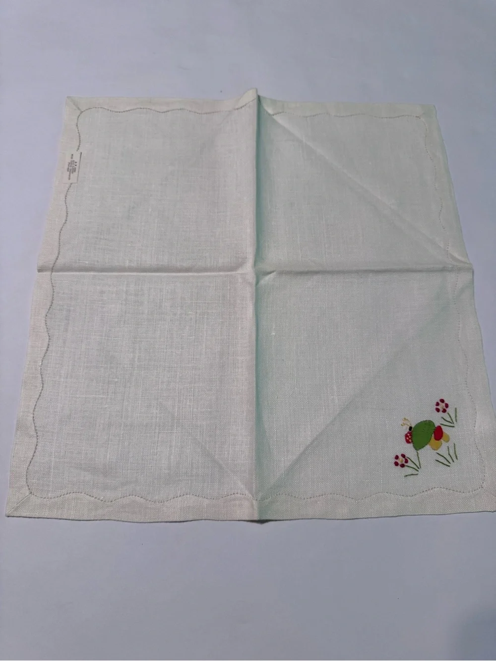 Vintage Hand Stitched Strawberry Linen Cloth Napkins Lot 4 Portugal Embroidered